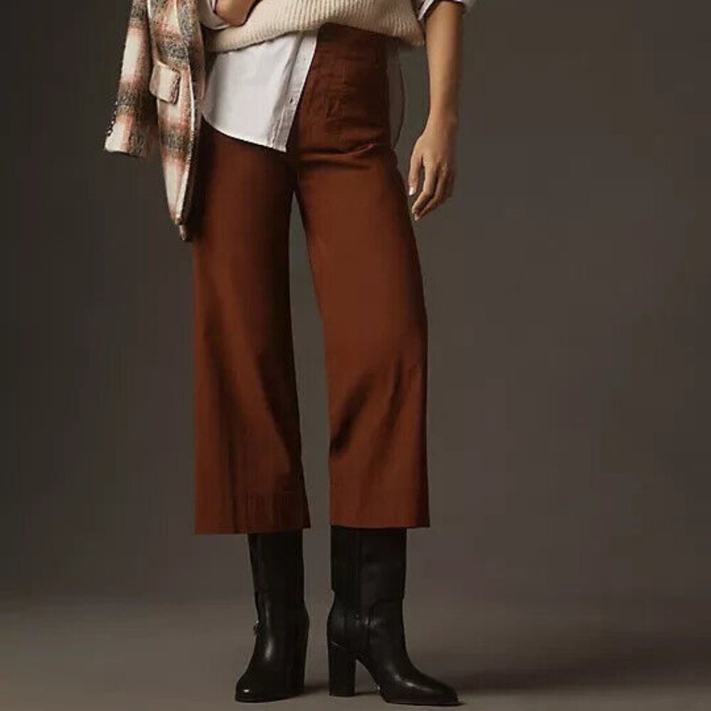 Anthropologie 31P The Colette Cropped Wide-Leg Pants 31 Petite Mango Brown NWT